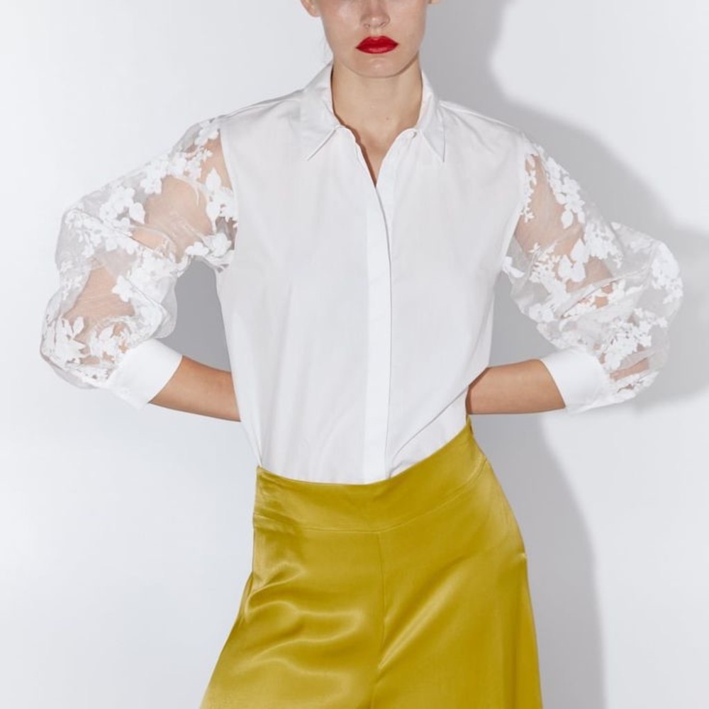Zara Button down with Organza Sleeves